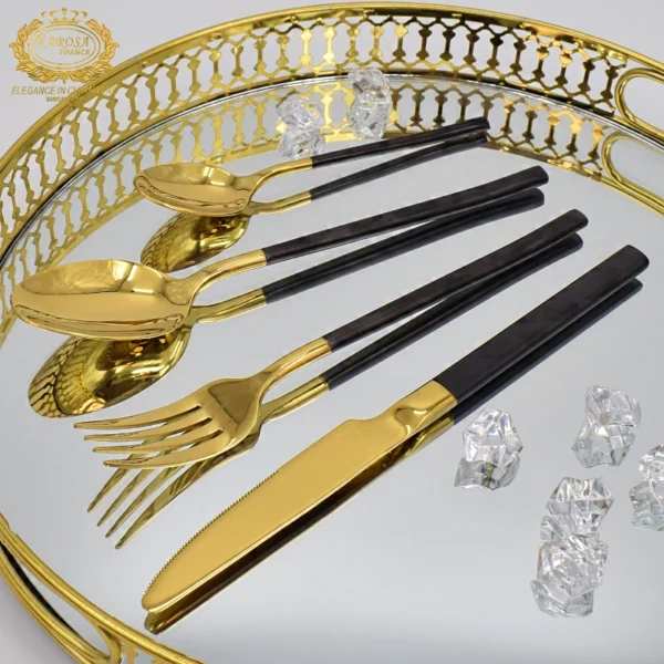 Black-Gold Light Luxury Cutlery Set - Stainless Steel Gold-Plated 4-Piece Western Dinner Utensils for Home & Banquets